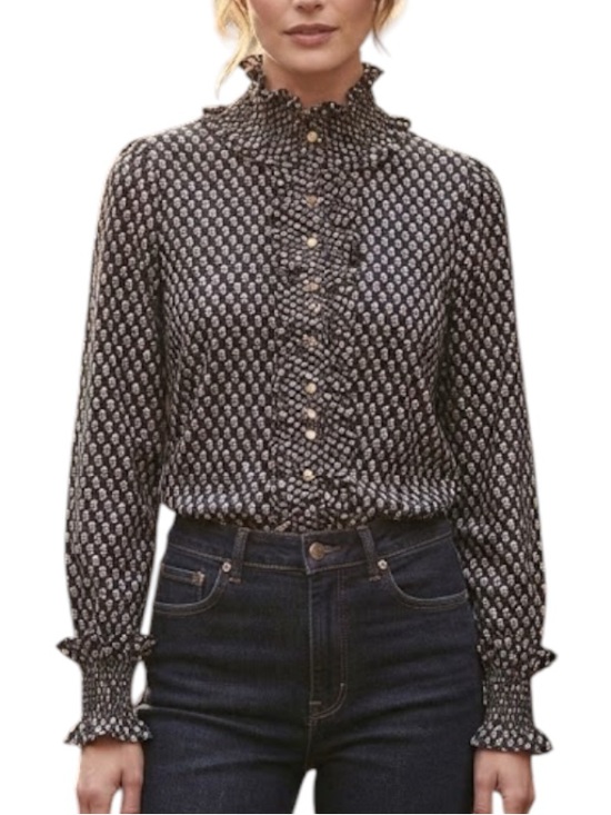 Saks Fifth Avenue Tops - VINTAGE Saks Fifth Avenue Union Made Floral Ruffle Blouse Dark Academia Size 12